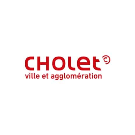 Logo officiel de Cholet ville et agglomération en lettres rouges avec un symbole "C" stylisé.