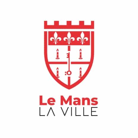 Logo officiel de la ville du Mans, présentant un blason rouge stylisé surmontant l'inscription "Le Mans LA VILLE".