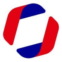 Logo de France Volontaires présentant un symbole graphique circulaire ouvert, composé de deux formes rubanées entrelacées en rouge et bleu.