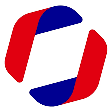 Logo de France Volontaires représentant une forme circulaire stylisée composée de rubans entrelacés rouges et bleus sur fond blanc.