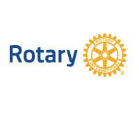 Logo du Rotary International montrant le texte « Rotary » en bleu foncé à gauche et l'emblème de la roue dentée jaune-orange à droite, sur fond blanc.
