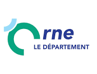 Logo du département de l'Orne avec un symbole circulaire vert et bleu.