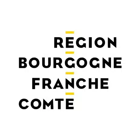 Logo officiel de la région administrative française Bourgogne-Franche-Comté, composé du texte aligné avec une ligne verticale jaune segmentée.