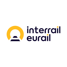 Logo officiel d'Interrail et Eurail présentant un pictogramme jaune symbolisant un tunnel et une voie ferrée à gauche du texte.