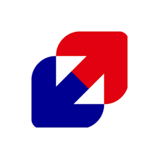 Logo de Business France composé de deux formes de type curseur ou pointe de flèche, l'une bleu marine pointant vers le bas à gauche et l'autre rouge pointant vers le haut à droite, s'emboîtant parfaitement sur un fond blanc.